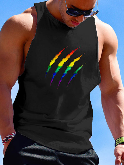 Men's  LGBT Gay Rainbow Bear Paw Prints Casual Print Tank Top