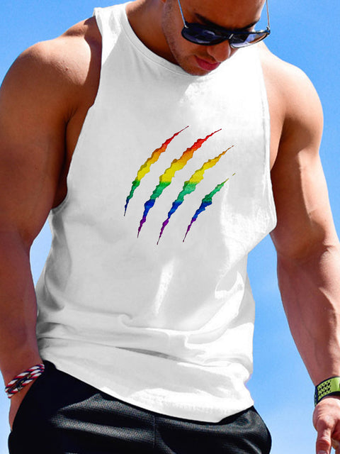 Men's  LGBT Gay Rainbow Bear Paw Prints Casual Print Tank Top