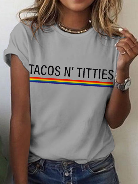 Women's LGBT Rainbow Lesbian Tacos Titties Art T-shirt