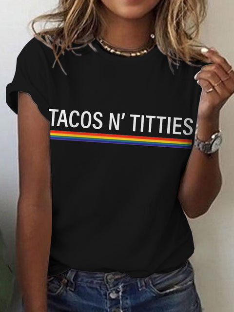 Women's LGBT Rainbow Lesbian Tacos Titties Art T-shirt