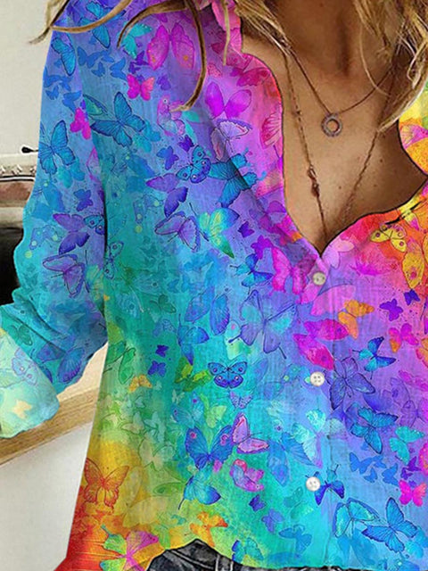 Women's LGBT Rainbow Butterfly Art Printed Casual Shirt