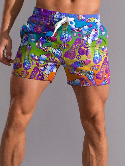 Men's  Rainbow Funny Daddy Cock Pride Beach Shorts