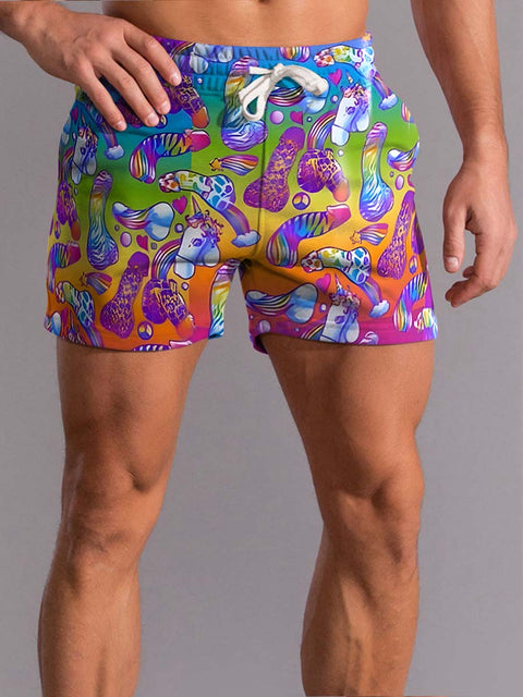 Men's  Rainbow Funny Daddy Cock Pride Beach Shorts