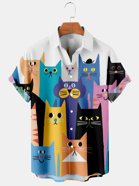 Men's Cats Print Short Sleeve Shirt