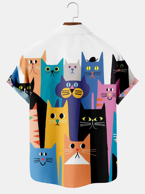 Men's Cats Print Short Sleeve Shirt