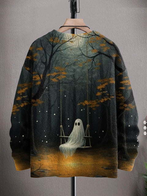 Unisex Art Ghost Halloween Print Casual Knit Sweatshirt