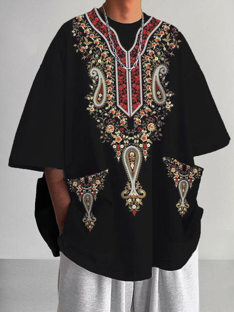Men's Ethnic Pattern Print Casual Trendy Fashion V-neck T-shirt