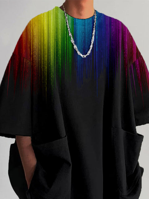 Men's Simple Trend Gradient Abstract Art Print V-neck T-shirt