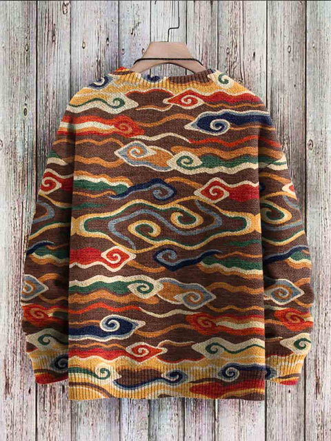 Vintage Swirling Clouds Art Print Casual Knit Pullover Sweater
