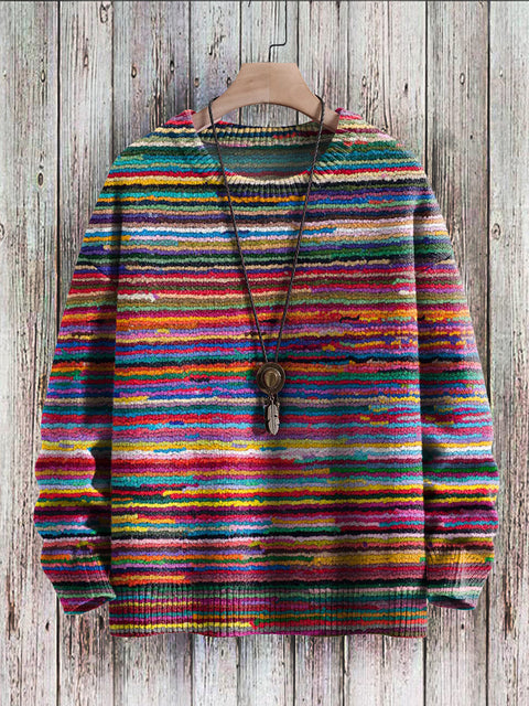 Unisex Colored Loop Hedging Knit Casual Print Sweatshirt
