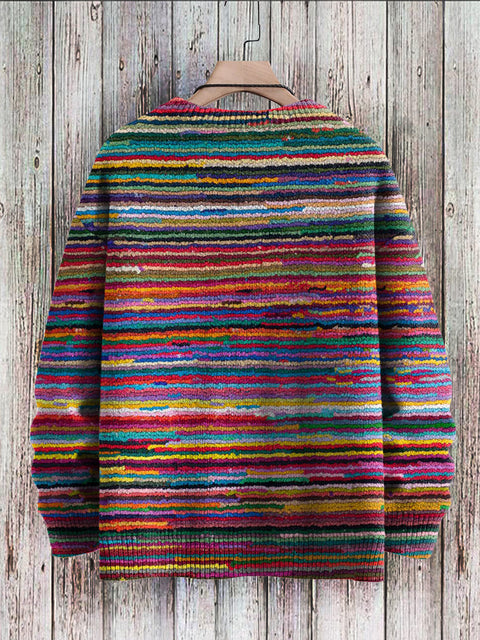 Unisex Colored Loop Hedging Knit Casual Print Sweatshirt