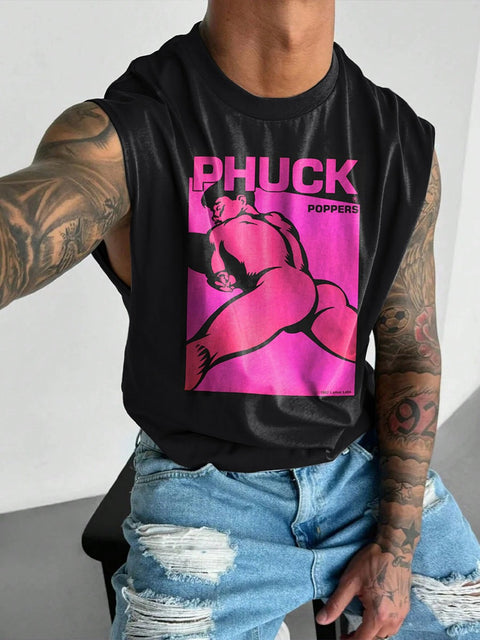 Men's LGBT Rose Red Retro Gay Men Painting Print Tank Top