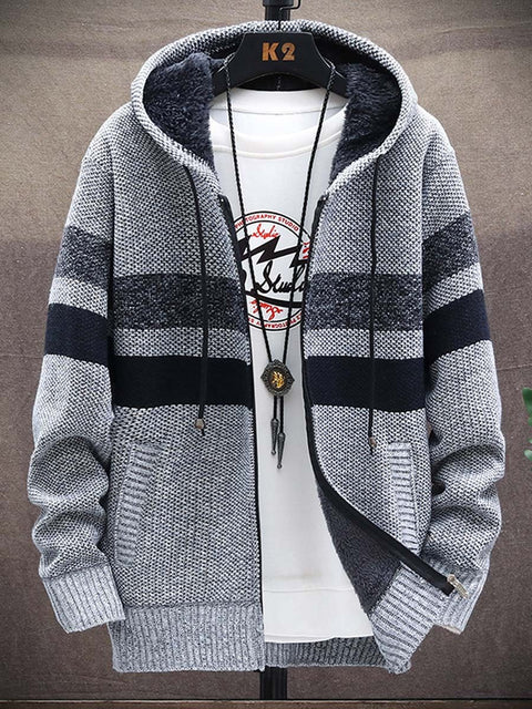 Men's Plush Thick Sweater Loose Knitted Sweater Long-Sleeved Sweater Coat Cardigan