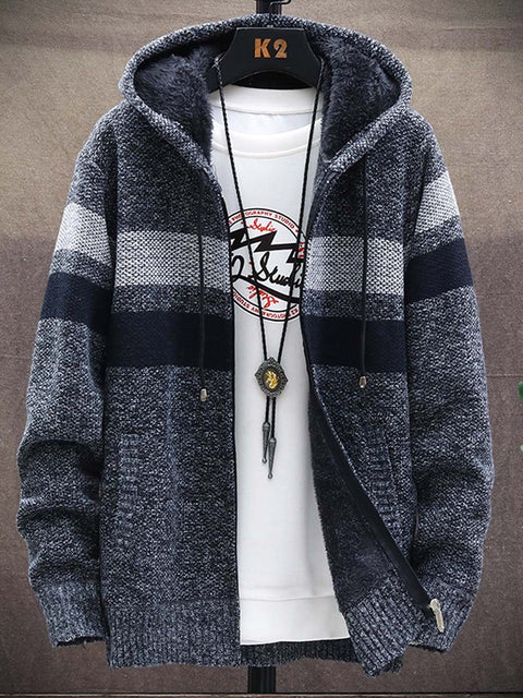 Men's Plush Thick Sweater Loose Knitted Sweater Long-Sleeved Sweater Coat Cardigan