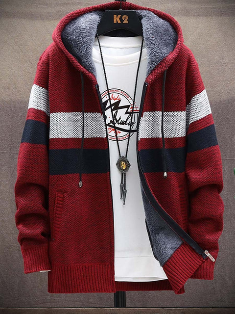 Men's Plush Thick Sweater Loose Knitted Sweater Long-Sleeved Sweater Coat Cardigan