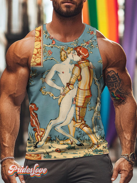 A Knights Surrend Queer Gay Art Rainbow LGBTQ Print Men’s Tank Top Multicolor / S