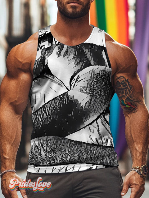 Abstract Black and White Art Rainbow LGBTQ Gay Print Men’s Tank Top Multicolor / S