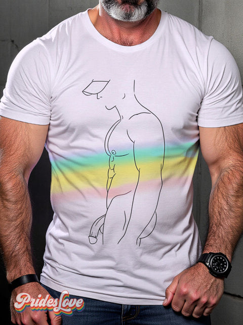 Abstract Male Body Art Rainbow LGBTQ Gay Print T-shirt Multicolor / S