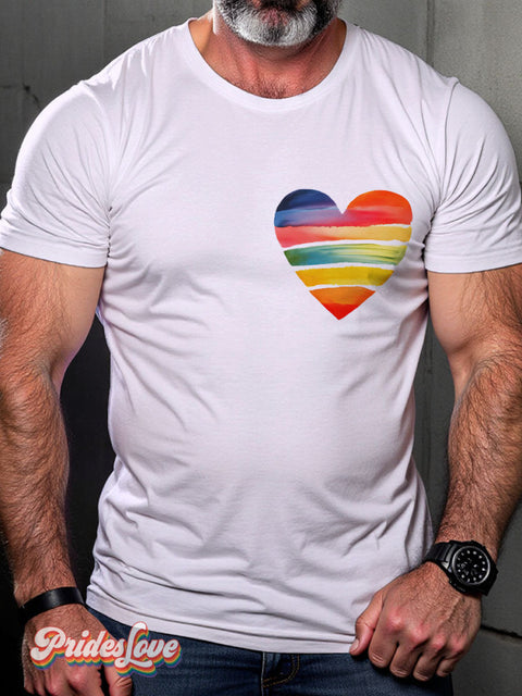 Abstract Watercolor Heart Rainbow LGBTQ Gay Print T-shirt Multicolor / S
