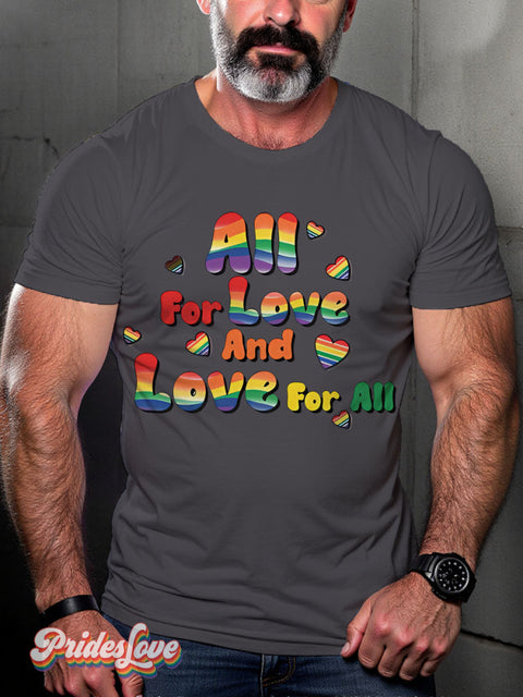 All For Love And Love For All Rainbow LGBTQ Gay Print T-shirt Gray / S