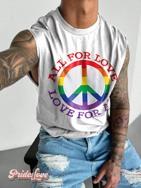 All For Love Pride Lgbt Rainbow Gay Print Men’s Wide Shoulder Vest Colorful / S