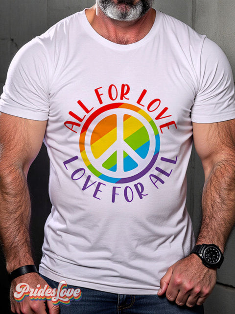 All For Love Rainbow Pride Lgbtq Gay Print T-Shirt Multicolor / S