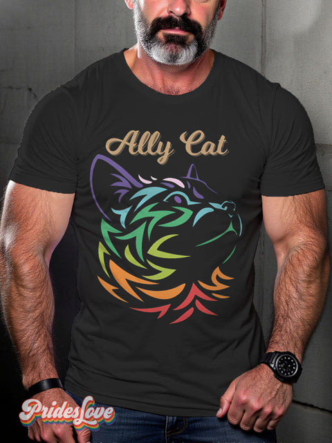Ally Cat Be Kind Rainbow LGBTQ Gay Print T-shirt Black / S