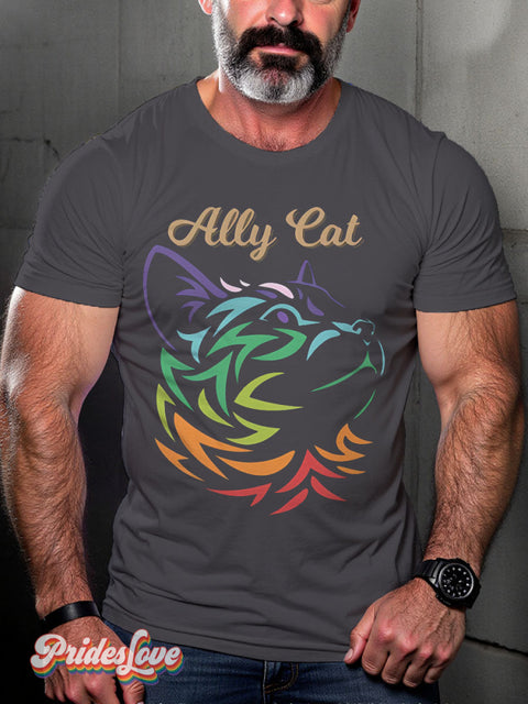 Ally Cat Be Kind Rainbow LGBTQ Gay Print T-shirt Gray / S