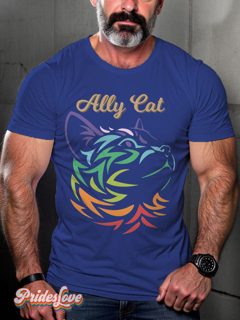 Ally Cat Be Kind Rainbow LGBTQ Gay Print T-shirt RoyalBlue / S