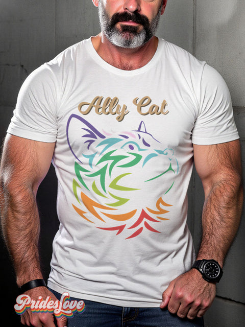 Ally Cat Be Kind Rainbow LGBTQ Gay Print T-shirt White / S