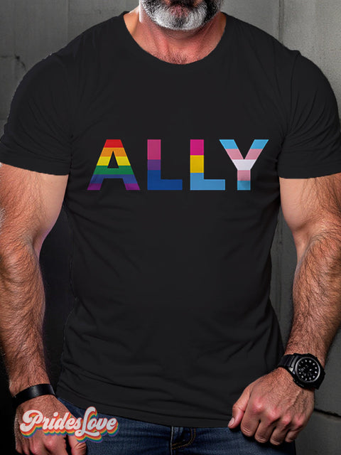 Ally Pride Rainbow Lgbt Gay Art Print T-Shirt Multicolor / S