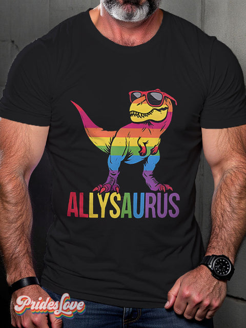 Allysaurus Dinosaur Rainbow Lgbtq Gay Print T-Shirt Multicolor / S