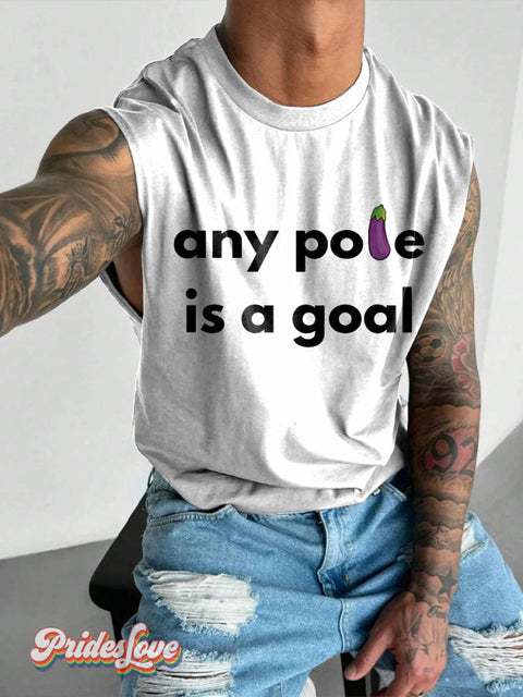 Any Pole Is A Goal Rainbow LGBTQ Gay Print Men’s Wide Shoulder Vest Multicolor / S