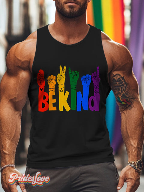 Be Kind Body Language Lgbt Rainbow Gay Print Men’s Tank Top Multicolor / S