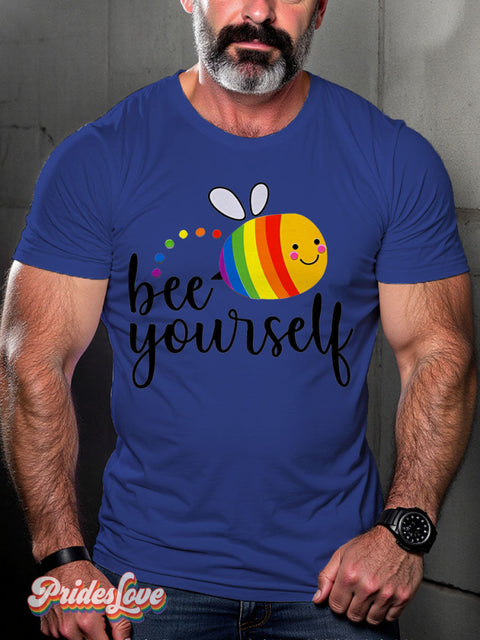 Be Youself Rainbow Lgbtq Gay Print T-Shirt Royalblue / S