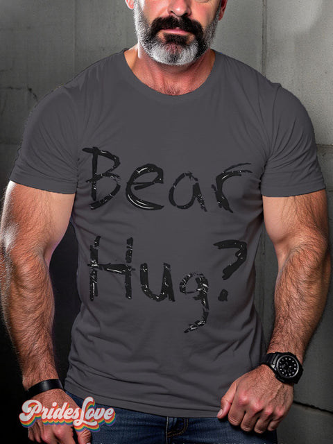 Bear Hug Ask Me About My Bear Funny Rainbow LGBTQ Gay Print T-shirt Gray / S
