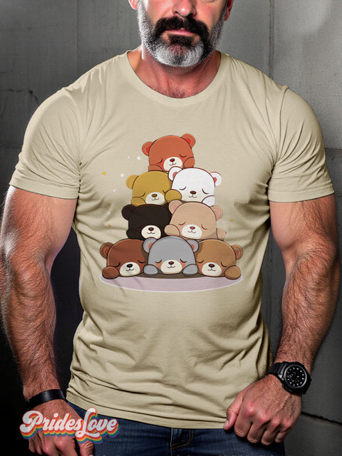 Bear Pride Community Lgbt Rainbow Gay Art Print T-Shirt Sand / S