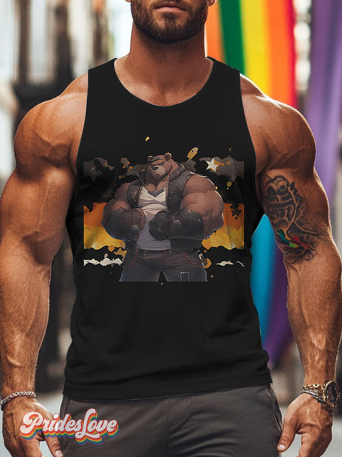 Bear Pride Flag Muscle Lgbt Rainbow Gay Print Men’s Tank Top Multicolor / S