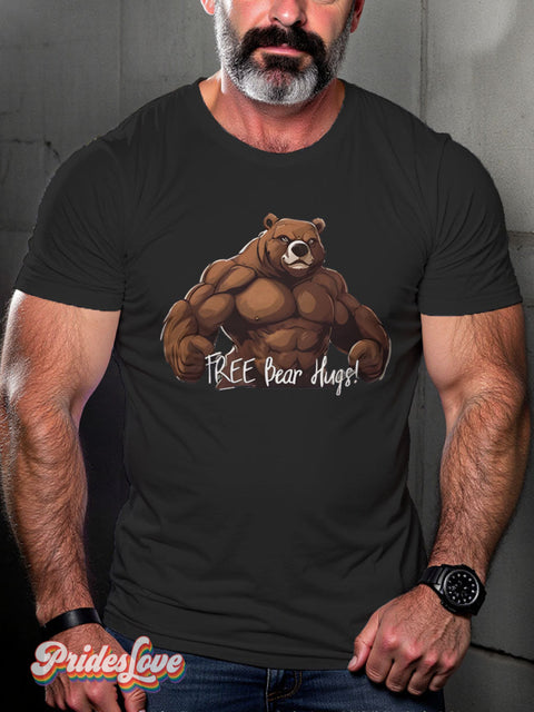 Bear Pride Funny Muscle Bear Rainbow LGBTQ Gay Print T-shirt Black / S