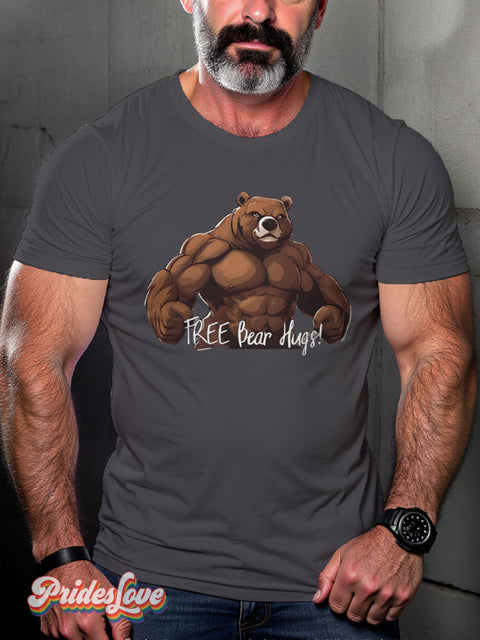 Bear Pride Funny Muscle Bear Rainbow LGBTQ Gay Print T-shirt Gray / S