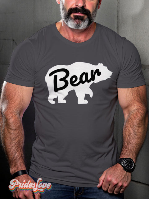 Bear Pride Muscle Lgbt Rainbow Gay Art Print T-Shirt Gray / S