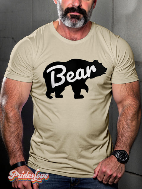 Bear Pride Muscle Lgbt Rainbow Gay Art Print T-Shirt Sand / S