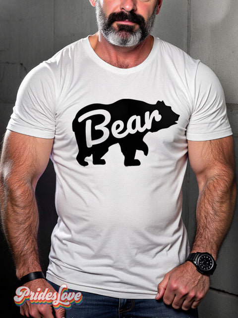 Bear Pride Muscle Lgbt Rainbow Gay Art Print T-Shirt White / S
