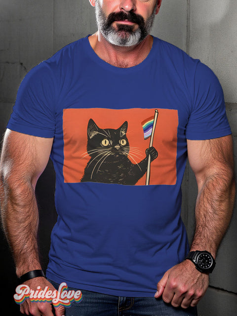 Black Cat Pride Rainbow LGBTQ Gay Print T-shirt RoyalBlue / S