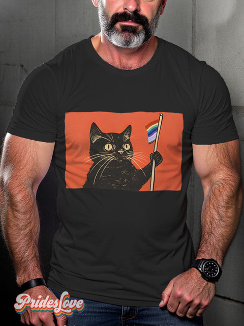 Black Cat Pride Rainbow LGBTQ Gay Print T-shirt Black / S