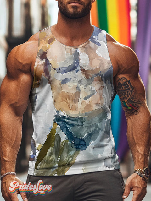 Bodies Watercolor Art Male Body Rainbow LGBTQ Gay Print Men’s Tank Top Multicolor / S