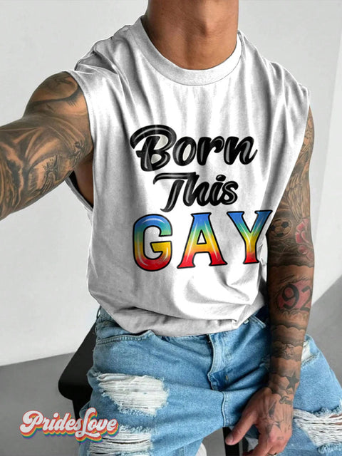 Born This Gay Lgbt Rainbow Print Men’s Wide Shoulder Vest Colorful / S