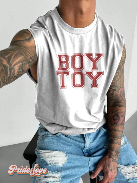Boy Toy Rainbow LGBTQ Gay Print Men’s Wide Shoulder Vest Multicolor / S