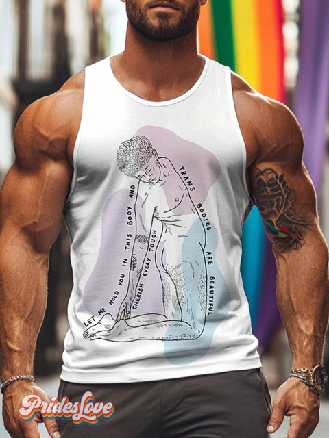 Cherish Every Touch Rainbow LGBTQ Gay Print Men’s Tank Top Multicolor / S
