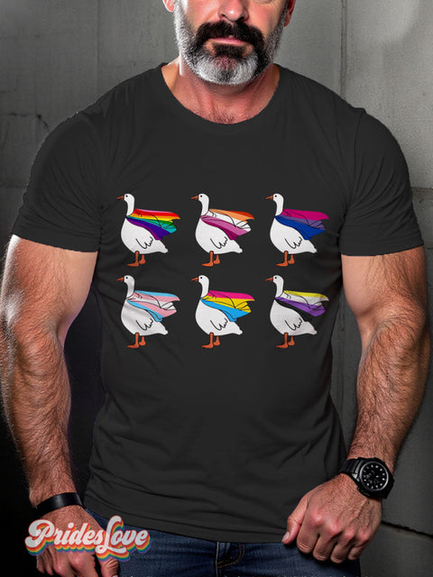 Cute Lgbt Goose Rainbow Gay Art Print T-Shirt Black / S